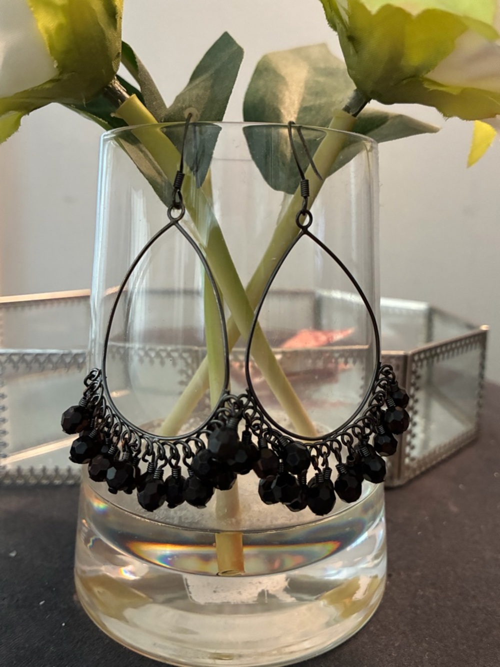 Black Beaded Teardrop Earrings